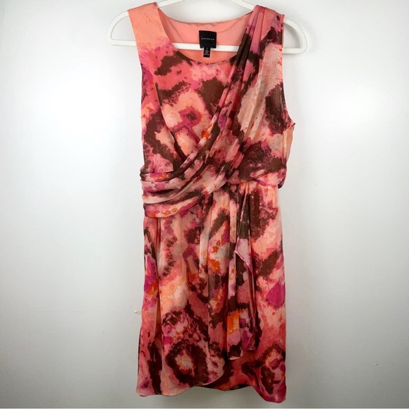 Chequer Orange/Peach/Brown Diamond Pattern Sleeveless Midi Dress | Size 4 - Picture 4 of 7